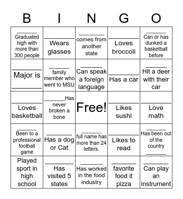 Get to know your community. Bingo Card