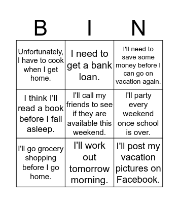 Time Clauses_Before and After Bingo Card