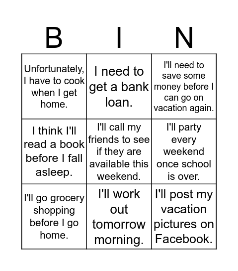 Time Clauses_Before and After Bingo Card