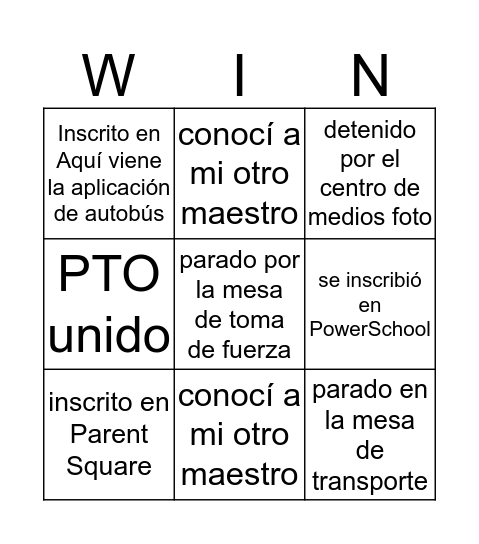 Winterfield Elementary School Bingo Card