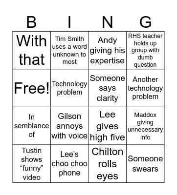 School Meeting Bingo Card