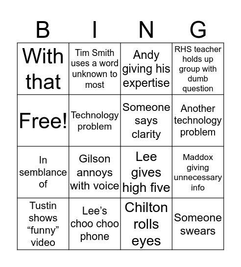 School Meeting Bingo Card