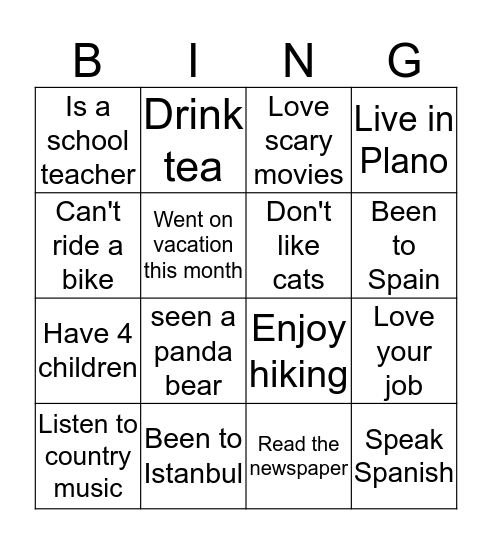 Get to know the teachers Bingo Card