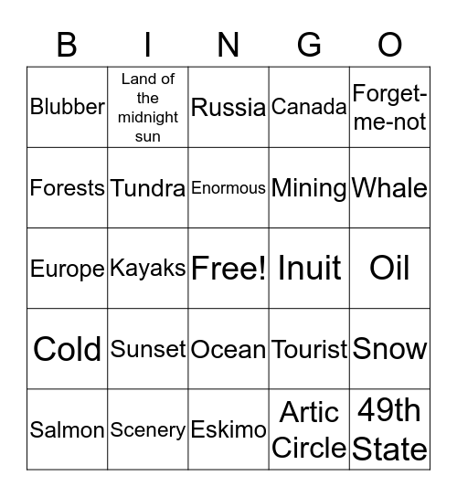 ALASKA Bingo Card