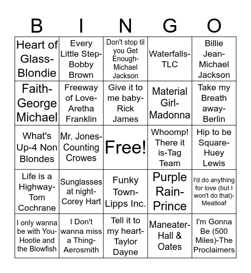 BB63 Mixed 80's and 90's Bingo Card