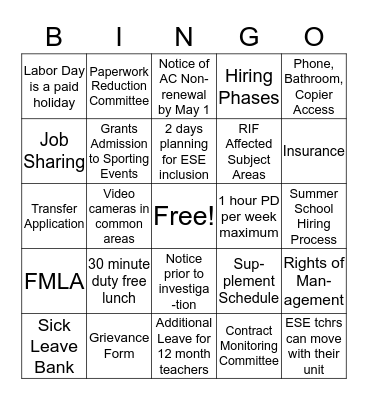 Untitled Bingo Card
