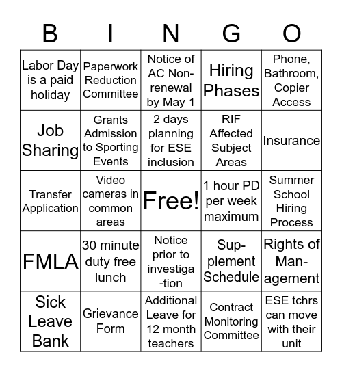 Untitled Bingo Card