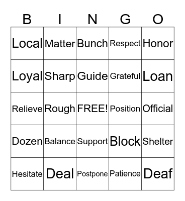 Vocabulary Bingo - Chapter 17 Bingo Card