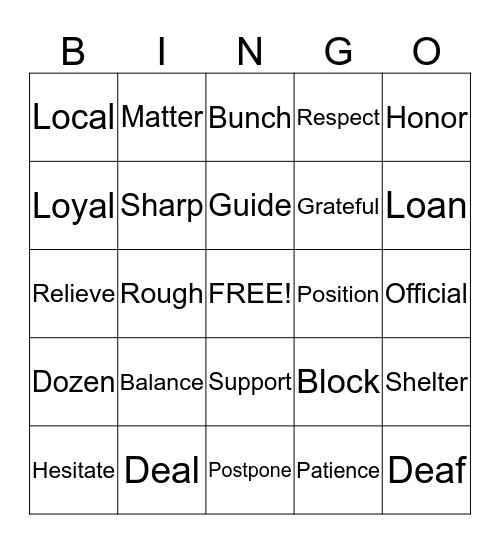 Vocabulary Bingo - Chapter 17 Bingo Card
