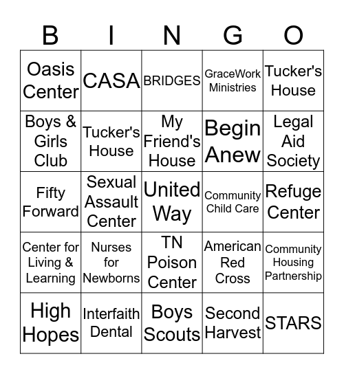 United Way BINGO Card