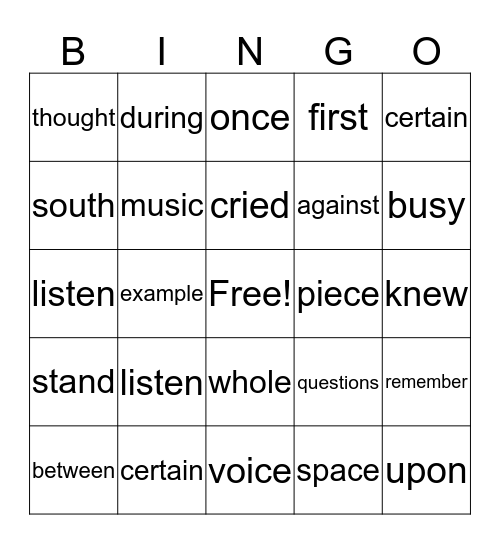 Untitled Bingo Card