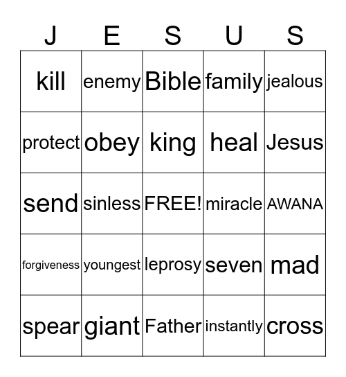 David, Naaman and Slave Girl Review Bingo Card