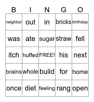 Big Bad Wolf Bingo Card