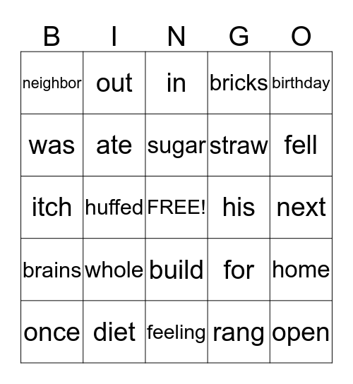 Big Bad Wolf Bingo Card
