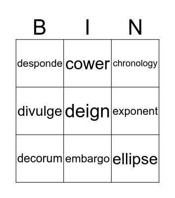 vocabulary bingo Card