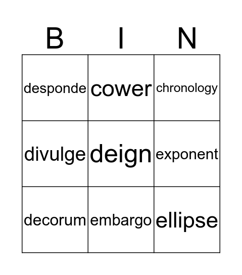 vocabulary bingo Card