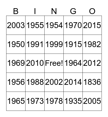 Preble History Bingo Card