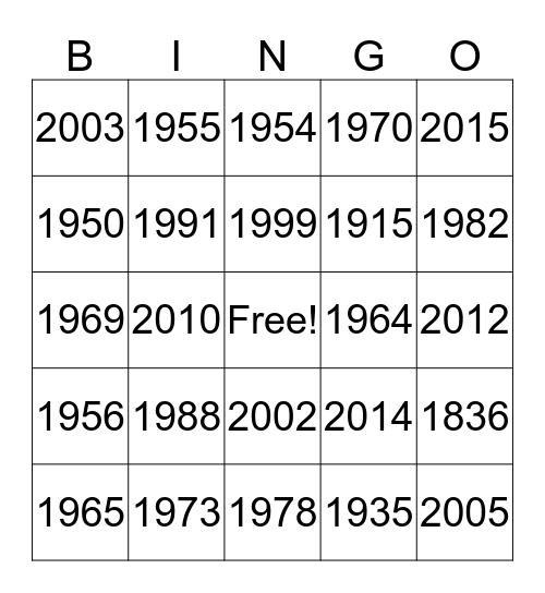 Preble History Bingo Card