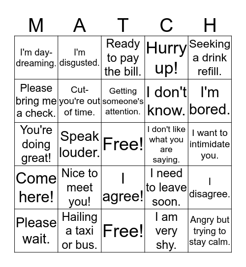 Non-Verbal Bingo Card