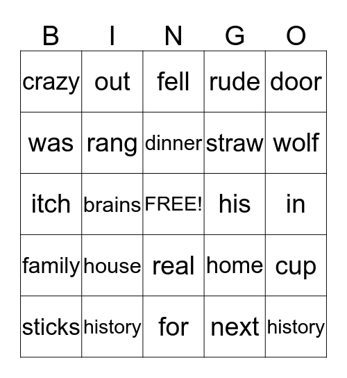 Big Bad Wolf Bingo Card