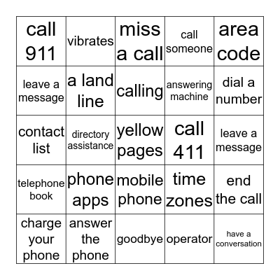 TELEPHONE Bingo Card