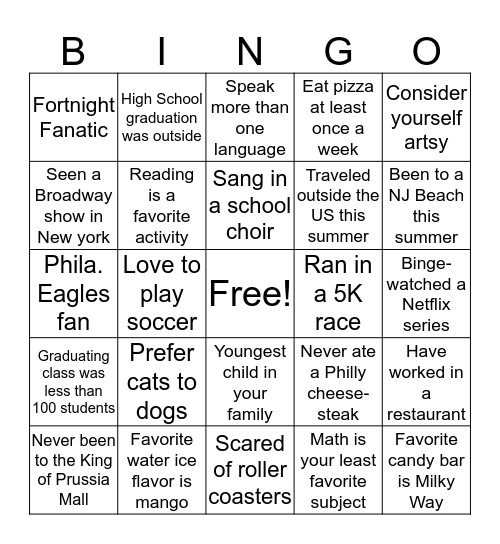 Cabrini Bingo Card