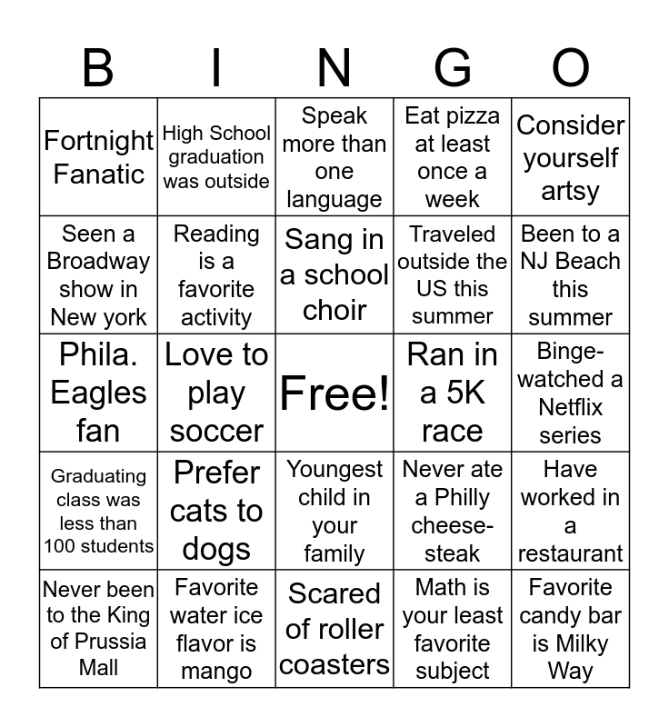 Cabrini Bingo Card