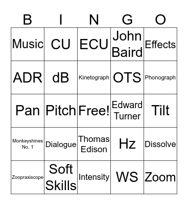 Intro to Film & Audio  Bingo Card