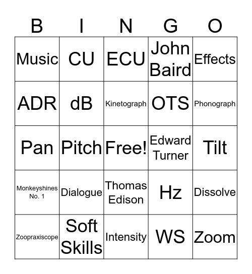 Intro to Film & Audio  Bingo Card