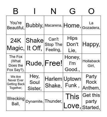 Pop 1 Bingo Card