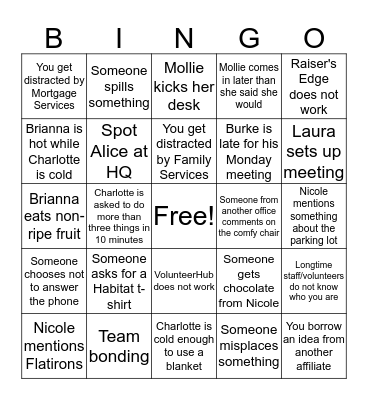 Volunteer Team Bingo Card