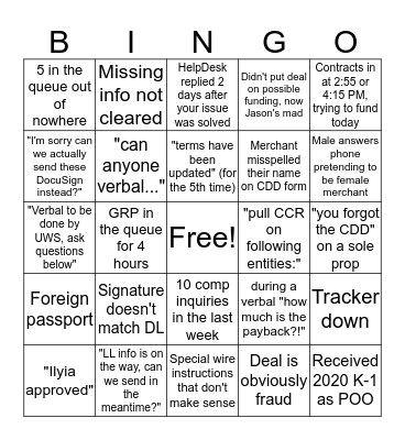 UWS end of month BINGO Card