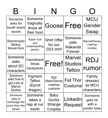 Franchise D23 Bingo Card