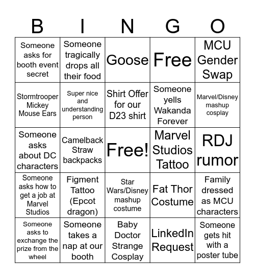 Franchise D23 Bingo Card