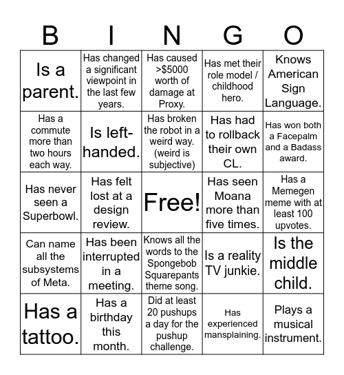 Untitled Bingo Card