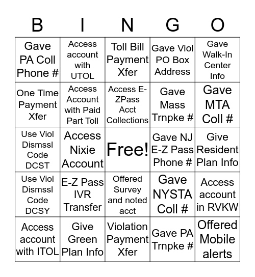 TBM Bingo  Bingo Card