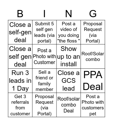 Solar Bingo Card