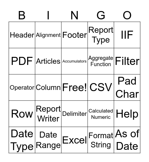 Report Writer Bingo Card