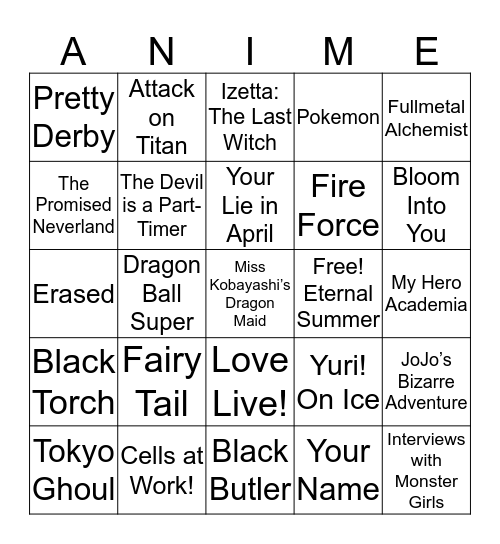 Anime Club Bingo! Bingo Card