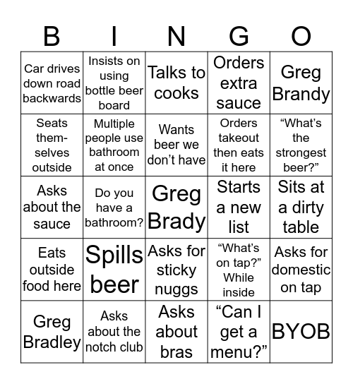 Jack Brown's Bingo Card