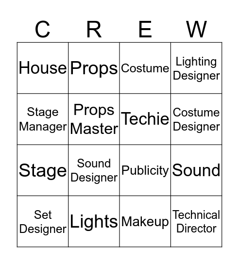 Production Crews Bingo Card