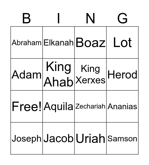 Husbands & Wives of the Bible Bingo Card