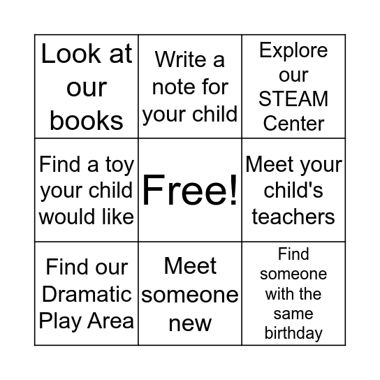 Welcome to Room B! Bingo Card