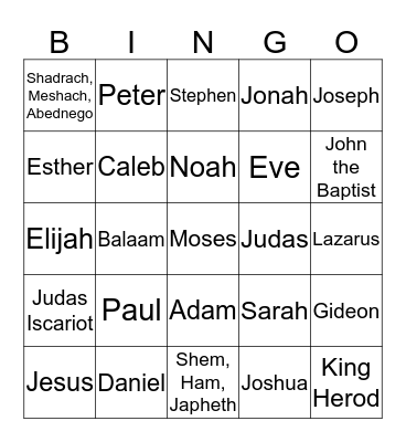 Events/People of the Bible Bingo Card