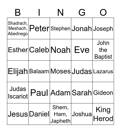 Events/People of the Bible Bingo Card
