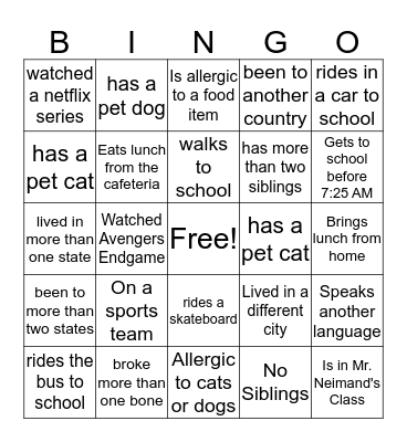 BINGO GAME Bingo Card