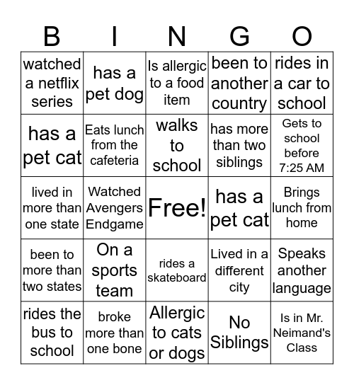 BINGO GAME Bingo Card