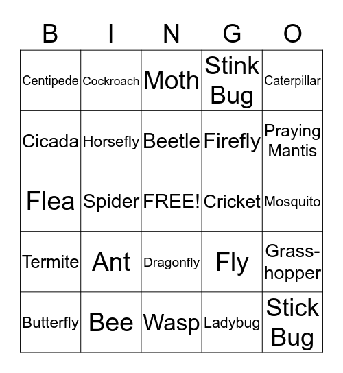 Bug Bingo Card