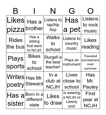 Sturgell's 1st Day BINGO Card