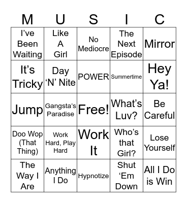 Hip-Hop Music Bingo Card